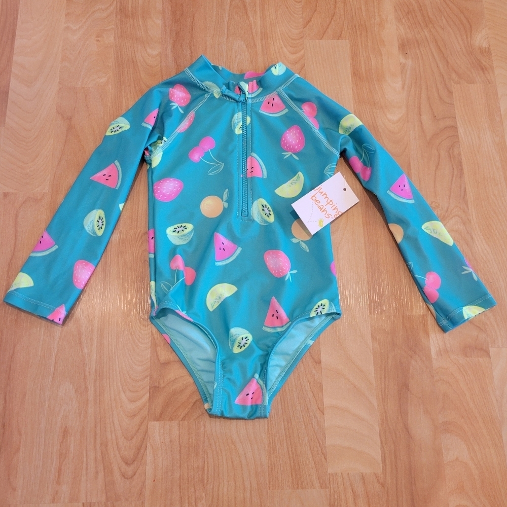 jumping beans Long Sleeve One Piece Rashguard Swimsuit with Fruit Print Size 2T